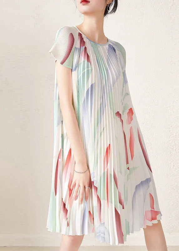 Beautiful Apricot Print Wrinkled Party Mid Dress Short Sleeve VB1057 Ada Fashion