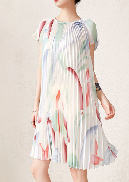 Beautiful Apricot Print Wrinkled Party Mid Dress Short Sleeve VB1057 Ada Fashion