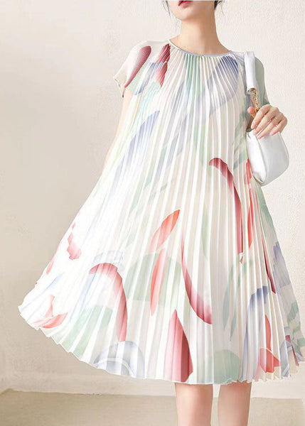 Beautiful Apricot Print Wrinkled Party Mid Dress Short Sleeve VB1057 Ada Fashion