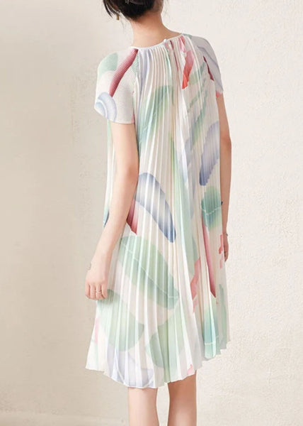 Beautiful Apricot Print Wrinkled Party Mid Dress Short Sleeve VB1057 Ada Fashion