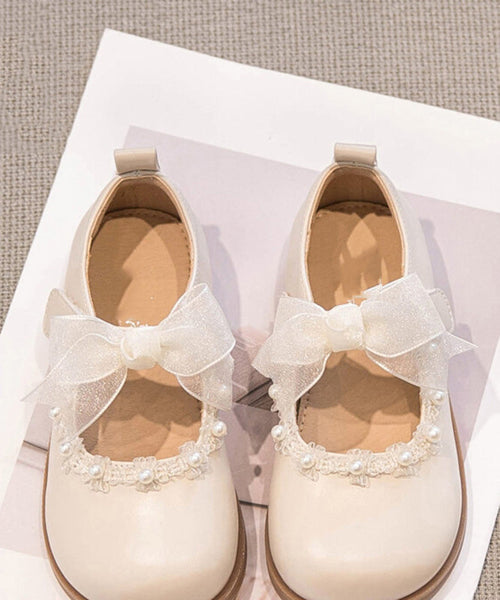 Pearl Tulle Buckle Bow Beige Girls Strap Platform Beautiful For FashionChic