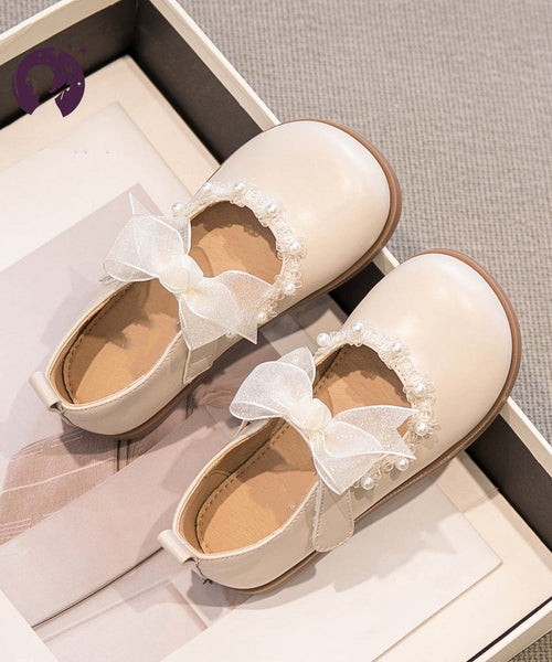 Pearl Tulle Buckle Bow Beige Girls Strap Platform Beautiful For FashionChic