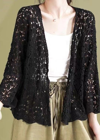 Beautiful Black Hollow Out Knit Loose Cardigans Summer WN011 ABC