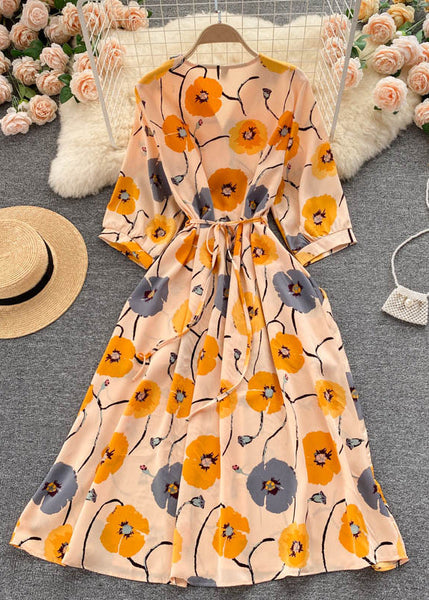 Beautiful Black V Neck Print Chiffon Dresses Half Sleeve TR040 ZS-SDL240730