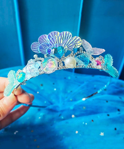 Beautiful Blue Alloy Crystal Zircon Pearl Shell Kids Crown IU034 TZ-FQ-HAI240802