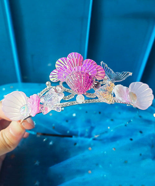 Beautiful Blue Alloy Crystal Zircon Pearl Shell Kids Crown IU034 TZ-FQ-HAI240802