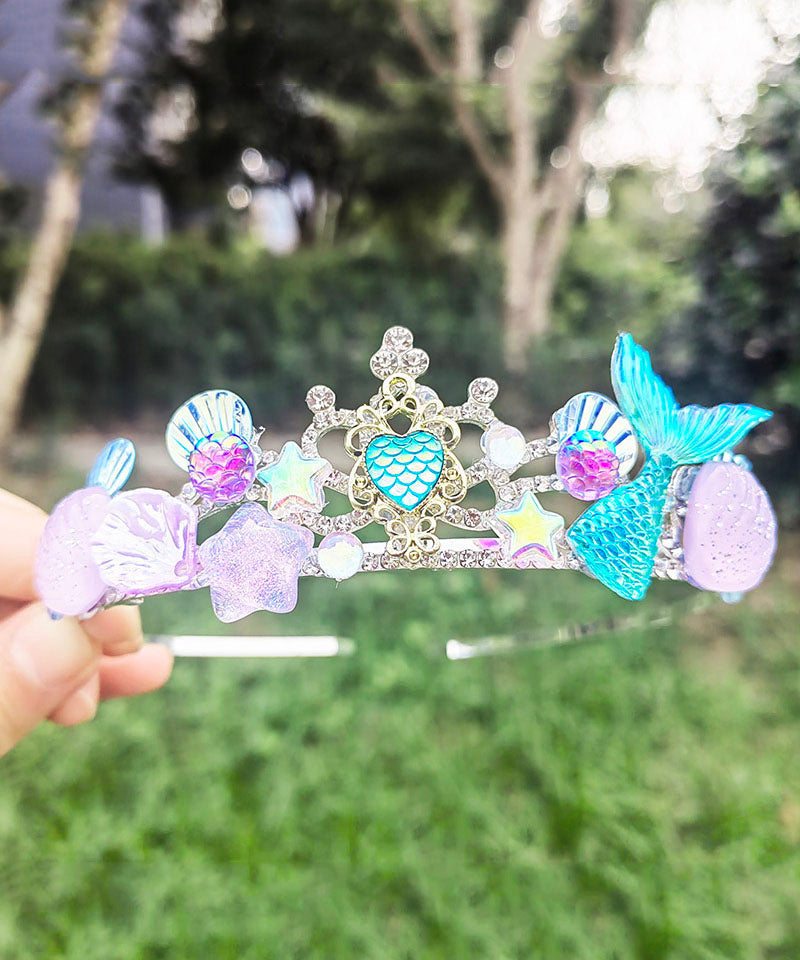 Beautiful Blue Alloy Crystal Zircon Pearl Shell Kids Crown IU034 TZ-FQ-HAI240802