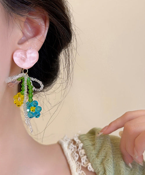 Beautiful Blue Copper Crystal Beading Love Tassel Drop Earrings YZ006 ABC