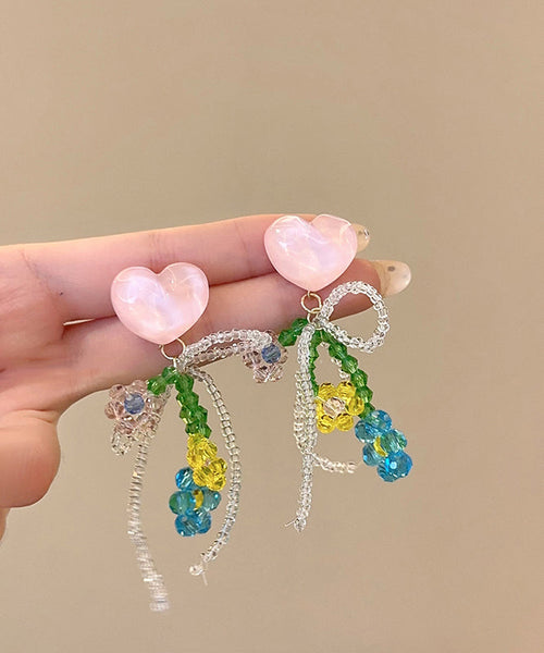 Beautiful Blue Copper Crystal Beading Love Tassel Drop Earrings YZ006 ABC