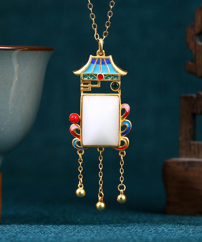 Beautiful Blue Copper Overgild Jade Agate Pagoda Tassel Pendant Necklace KX1065 Ada Fashion