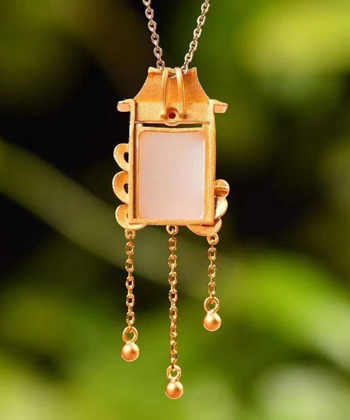 Beautiful Blue Copper Overgild Jade Agate Pagoda Tassel Pendant Necklace KX1065 Ada Fashion