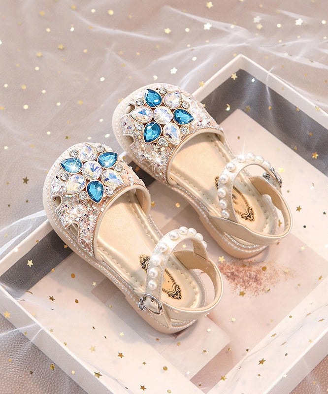 Blue Hollow Buckle Beautiful Girls Crystal Sandals Strap Out Flat FashionChic