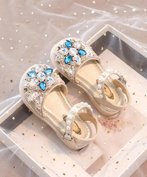 Blue Hollow Buckle Beautiful Girls Crystal Sandals Strap Out Flat FashionChic
