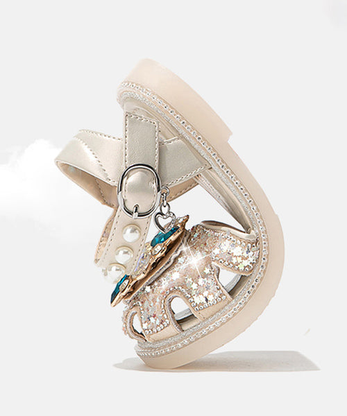 Blue Hollow Buckle Beautiful Girls Crystal Sandals Strap Out Flat FashionChic