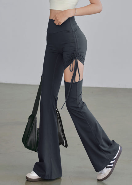 Blue Pants Hollow High Out Yoga Drawstring Waist Beautiful FashionChic