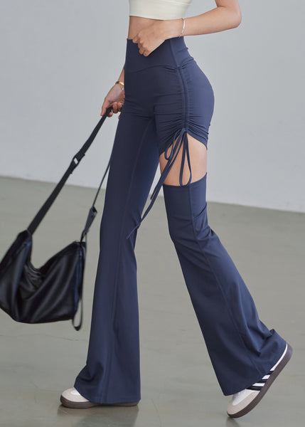 Blue Pants Hollow High Out Yoga Drawstring Waist Beautiful FashionChic