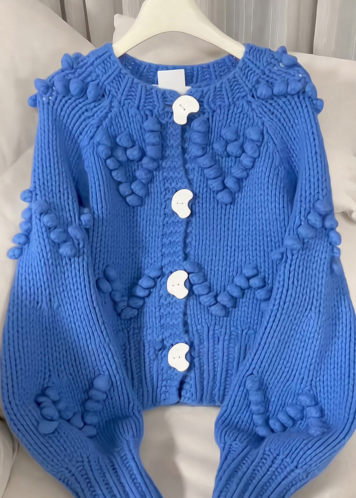 Beautiful Blue O-Neck Button Cotton Knit Cardigan Fall RK012 ABC