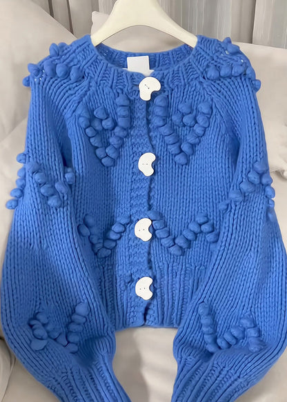 Beautiful Blue O-Neck Button Cotton Knit Cardigan Fall RK012 ABC
