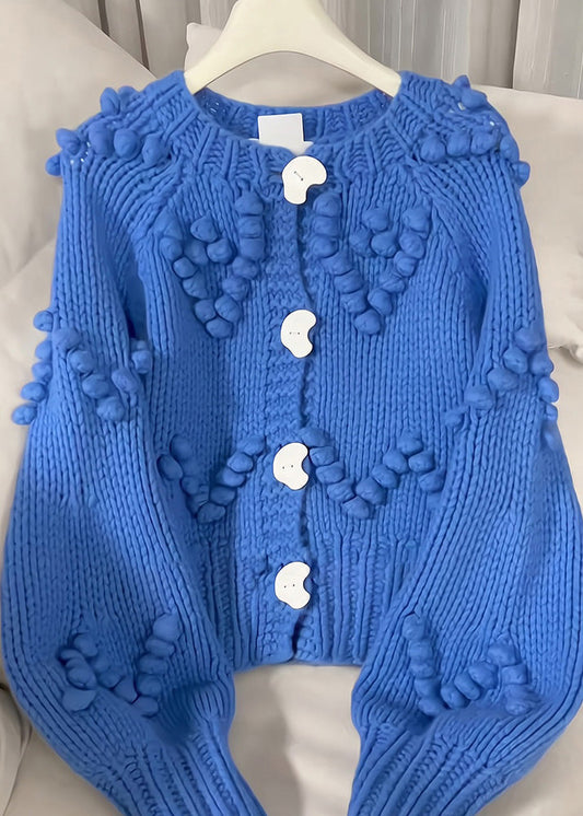 Beautiful Blue O-Neck Button Cotton Knit Cardigan Fall RK012 ABC