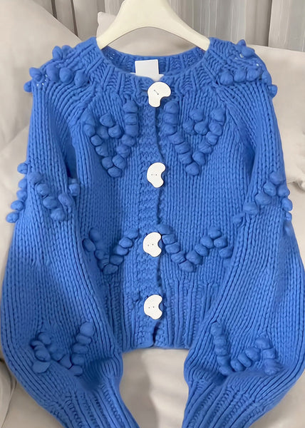 Beautiful Blue O-Neck Button Cotton Knit Cardigan Fall RK012 ABC