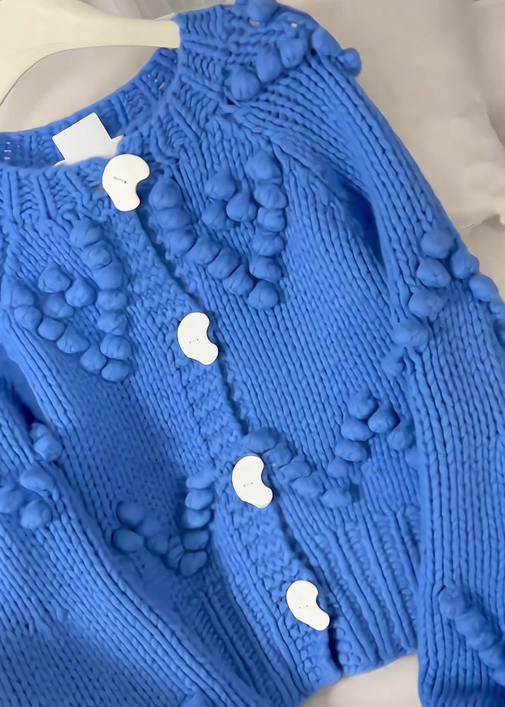 Beautiful Blue O-Neck Button Cotton Knit Cardigan Fall RK012 ABC