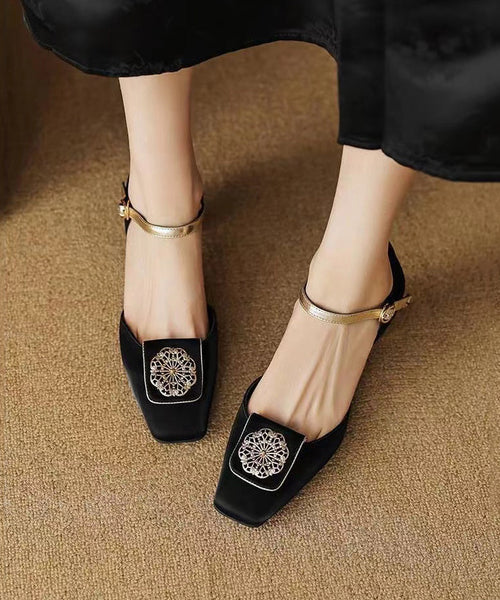 Beautiful Brown Cowhide Leather Splicing Sandals Buckle Strap KJ067 Shoe-LX240714