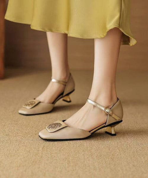 Beautiful Brown Cowhide Leather Splicing Sandals Buckle Strap KJ067 Shoe-LX240714