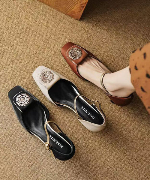 Beautiful Brown Cowhide Leather Splicing Sandals Buckle Strap KJ067 Shoe-LX240714