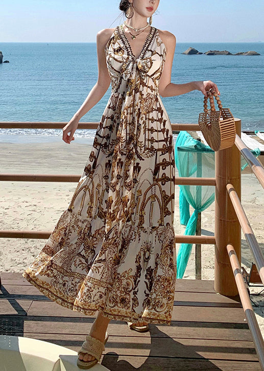 Print Sundress Summer Brown Beach Beautiful Chiffon FashionChic