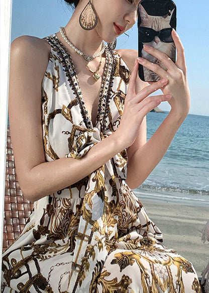 Print Sundress Summer Brown Beach Beautiful Chiffon FashionChic