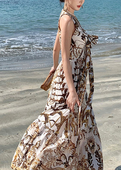 Print Sundress Summer Brown Beach Beautiful Chiffon FashionChic