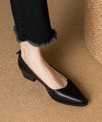 Beautiful Chunky Heel Beige Cowhide Leather Pointed Toe AP1027 shoe-GGX240905