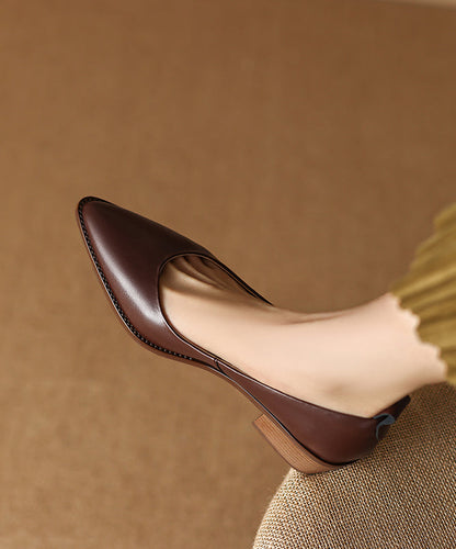 Beautiful Chunky Heel Beige Cowhide Leather Pointed Toe AP1027 shoe-GGX240905