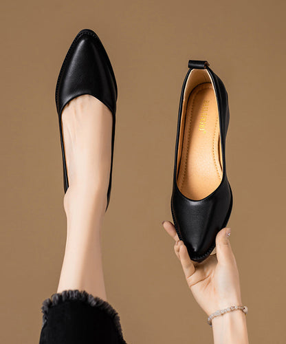 Beautiful Chunky Heel Beige Cowhide Leather Pointed Toe AP1027 shoe-GGX240905