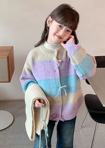 Beautiful Colorblock O-Neck Button Cotton Knit Girls Cardigan Winter WL045 MM-RCTZ-NCGT241120