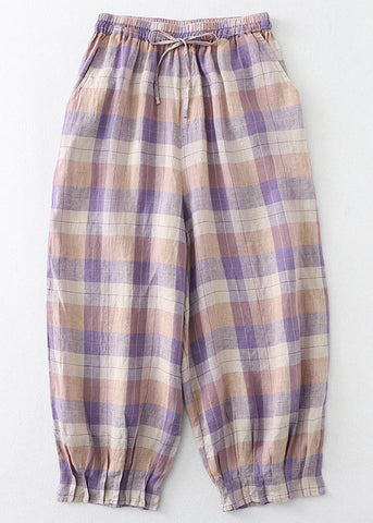 Oversized Linen Beautiful Harem Pants Plaid Colorblock Summer FashionChic