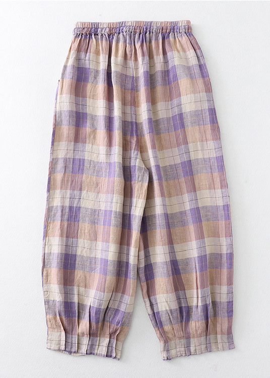 Oversized Linen Beautiful Harem Pants Plaid Colorblock Summer FashionChic