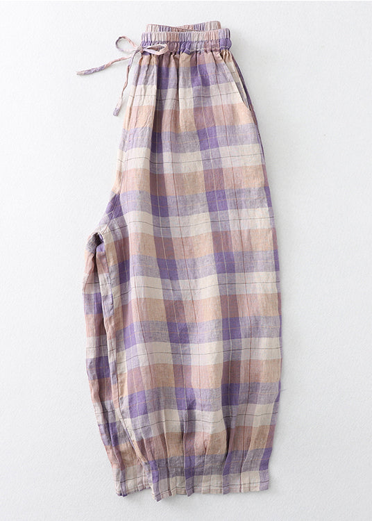 Oversized Linen Beautiful Harem Pants Plaid Colorblock Summer FashionChic