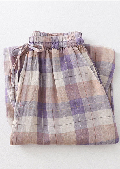 Oversized Linen Beautiful Harem Pants Plaid Colorblock Summer FashionChic
