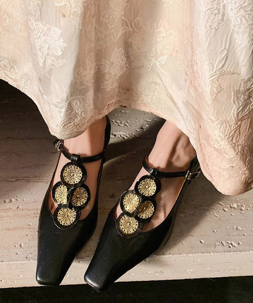 Beautiful Gold Buckle Strap Decorated Splicing Heels Shoes DD1060 Shoe-GGX240605