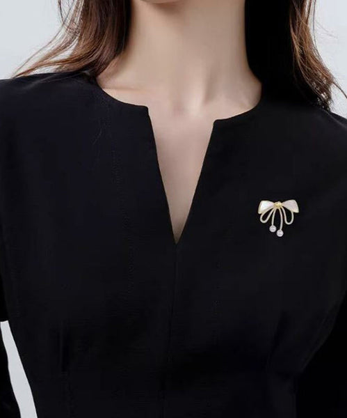 Beautiful Gold Sterling Silver Alloy Zircon Bow Pearl Brooches WP005 JEW-BRO241112