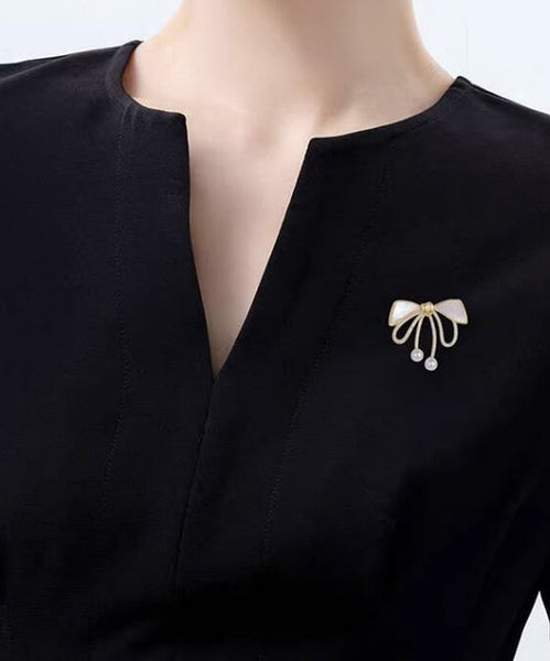 Beautiful Gold Sterling Silver Alloy Zircon Bow Pearl Brooches WP005 JEW-BRO241112