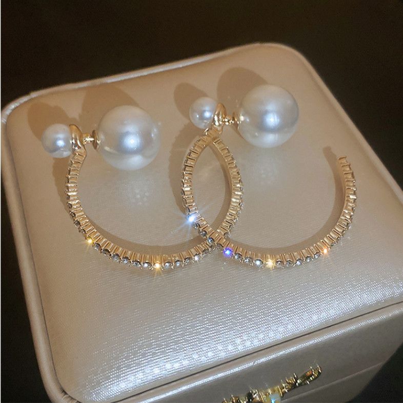 Beautiful Gold Sterling Silver Alloy Zircon Pearl Hoop Earrings ZZ057 JEW-EAR240613