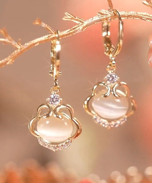 Beautiful Gold Sterling Silver Overgild Cat's Eye Stone Drop AC1075 Genistyle Shop