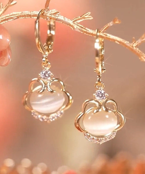 Beautiful Gold Sterling Silver Overgild Cat's Eye Stone Drop AC1075 Genistyle Shop