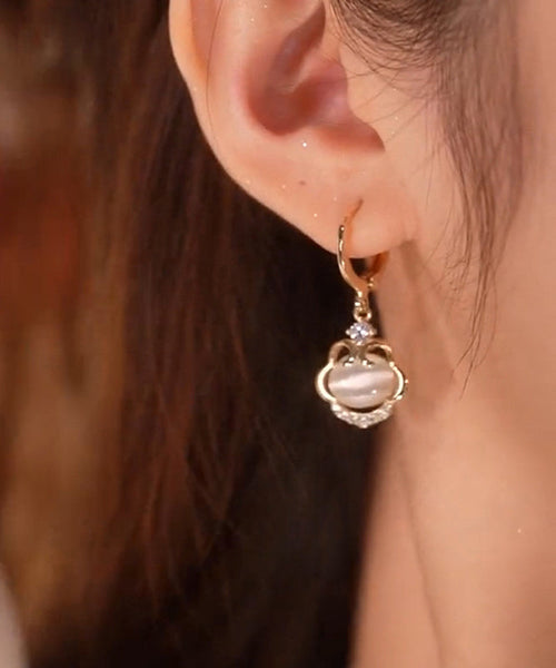 Beautiful Gold Sterling Silver Overgild Cat's Eye Stone Drop AC1075 Genistyle Shop