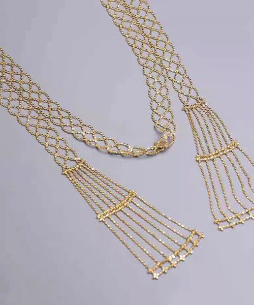 Beautiful Gold Sterling Silver Overgild Chain Hollow Out Necklace YU011 ABC