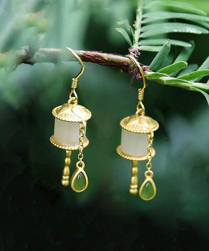 Beautiful Gold Sterling Silver Overgild Jade Tassel Drop Earrings GH1016 Ada Fashion