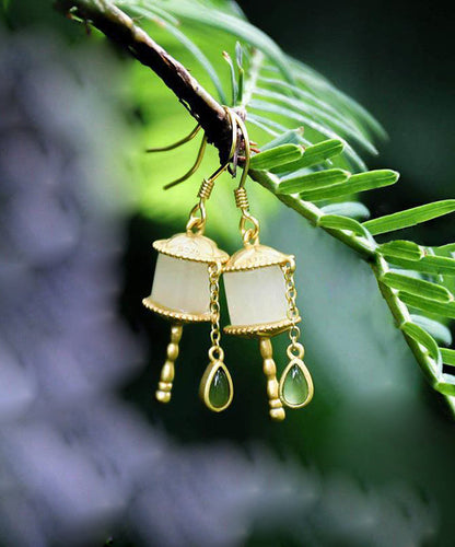 Beautiful Gold Sterling Silver Overgild Jade Tassel Drop Earrings GH1016 Ada Fashion