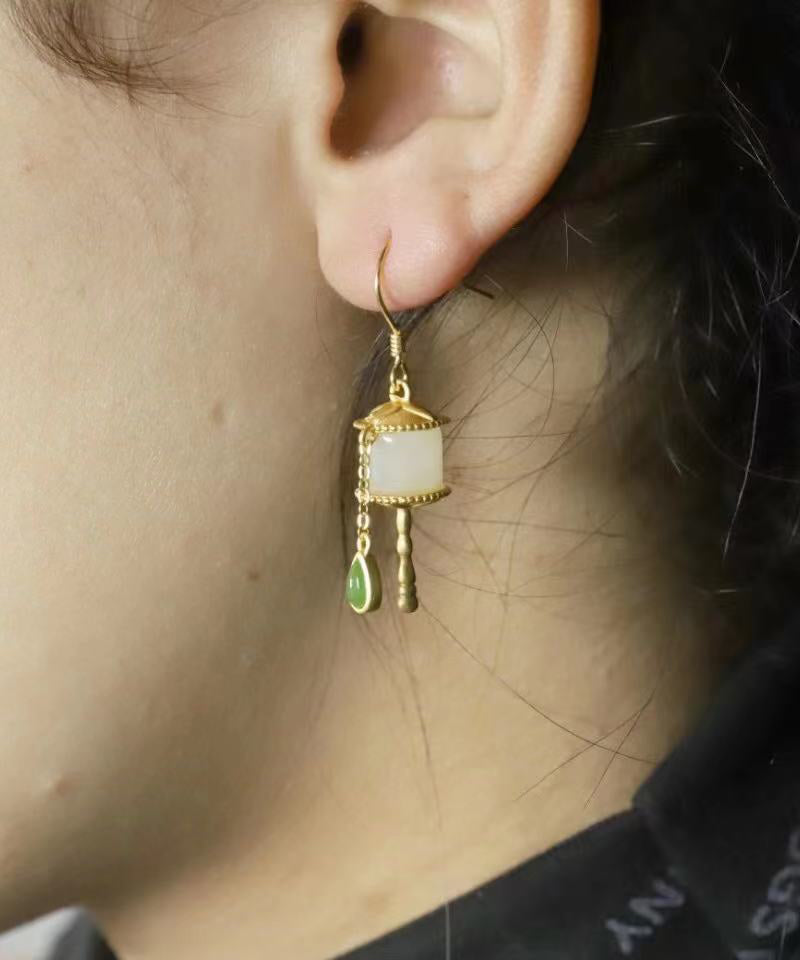 Beautiful Gold Sterling Silver Overgild Jade Tassel Drop Earrings GH1016 Ada Fashion